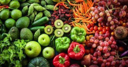 Tropical fresh fruits and vegetables organic for healthy lifestyle, Arrangement different vegetables organic for eating healthy and dieting